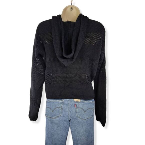 Ultra Flirt Black Hooded open knit sweater Small Junior - Picture 2 of 3